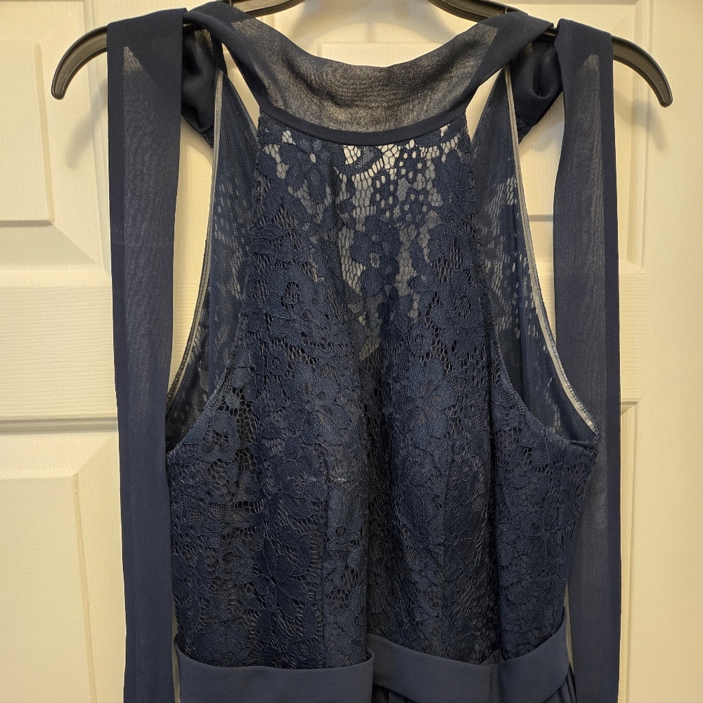 Azazie Navy Lace Halter Prom Dress